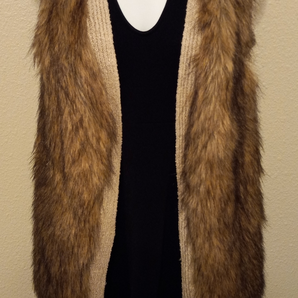 Womens XS Hippie Venus Faux Fur Sweater Vest. Natural. Side Pockets. Vintage - Picture 2 of 12